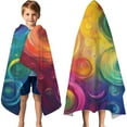 thumbnail image 3 of Colorful Tie Dye Circular Spiral Pattern Hooded Bath Towel，60"x35" for Ages 3 To 12 Kids, Quick Dry Lightweight Soft Microfiber Hood Beach Towel Cover Up for Kids, 3 of 7