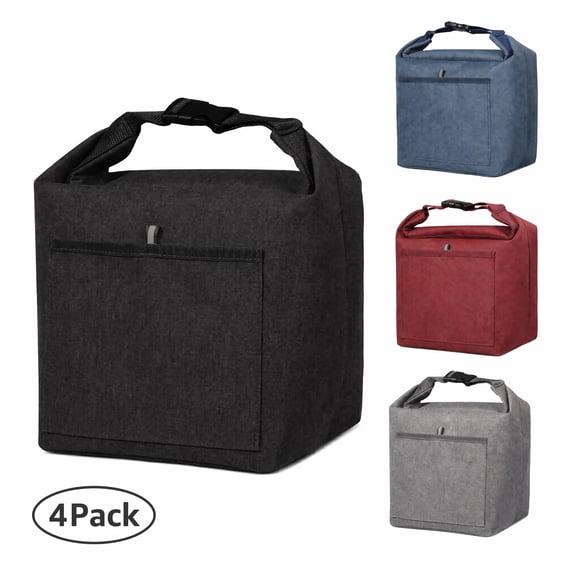 4 Pack Handheld Oxford Insulated Lunch Bags, Portable Thermal Lunch Cooler Tote Bag for Office Campus Picnic