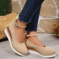 thumbnail image 4 of Rokment Women's Platform Wedge Dress Shoes Beach Vacation Stylish Casual Suede Ankle Strap Espadrilles Chunky Heeled Closed Toe Dressy Sandals Khaki Size 8.5, 4 of 5