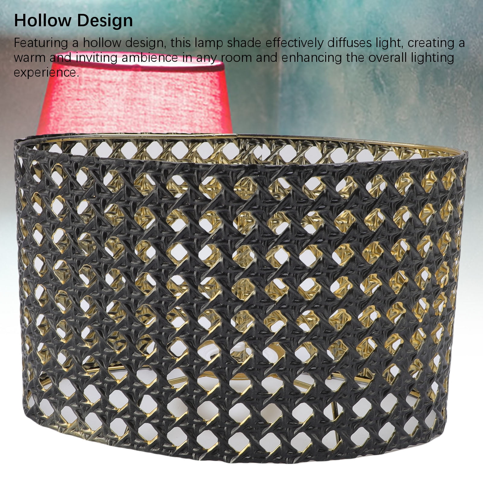 NFTIGB Oval Shaped Metal Hollow Out Lamp Shade for Table and Floor Lamps, Decorative Iron Cover with Polygon Square Hole Design, Compatible with E14 and E27 Fitters, Black (9.1 x 4.9 x 5.5 inches)
