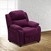 BizChair Deluxe Padded Purple Microfiber Kids Recliner with Storage Arms