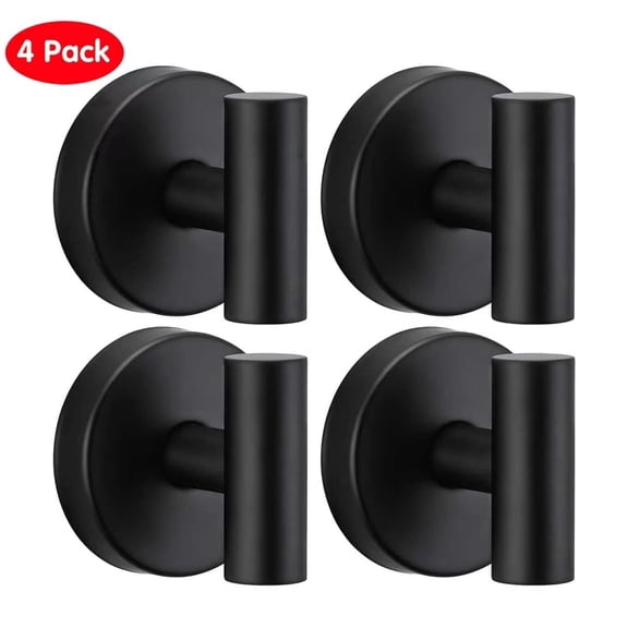 4 Pack Matte Black Wall Mounted Hooks, Stainless Steel Screw-in Hangers for Towels, Coats, Hats & Robes – Heavy Duty Bathroom & Storage