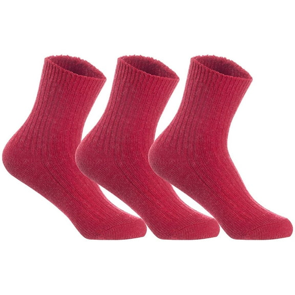 Lian LifeStyle Perfect Fit, Cozy, and Comfortable Women's 3 Pairs Wool Crew Socks For Healthy Feet LK08 Size 6-9 Red