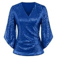 thumbnail image 4 of DuoJiaJ Womens Sequin Tops 3/4 Sleeve Glitter Sparkly Party Blouse V Neck Dressy Tops For Evening Party Women’s Plus Size Long Sleeve T-Shirts Blue, 4 of 4
