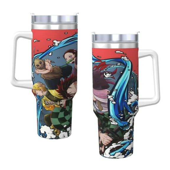 Demon Slayer Kimetsu No Yaiba 40 Oz Tumbler With Handle And Straw Double Wall Stainless Steel Sublimation Tumbler With Handle Leakproof,Bpa-Free,Keep Cold Hours