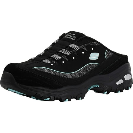 

Skechers Women s D Lites Slip-On Mule Sneaker Black/Aqua 6.5 Wide