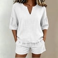 thumbnail image 2 of ATOYSOY Womens 2 Piece Linen Short Set V Neck Ruffle Sleeve Top And Shorts Casual Summer Outfit Set For Beach Vacation And Everyday Wear, 2 of 7