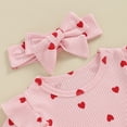 thumbnail image 4 of Bagilaanoe Newborn Valentine's Day Outfits Baby Girl Rompers Dress Heart Print Short Sleeve Bodysuits + Headband 3M 6M 12M 18M Infant Patchwork A-line Dresses, 4 of 7