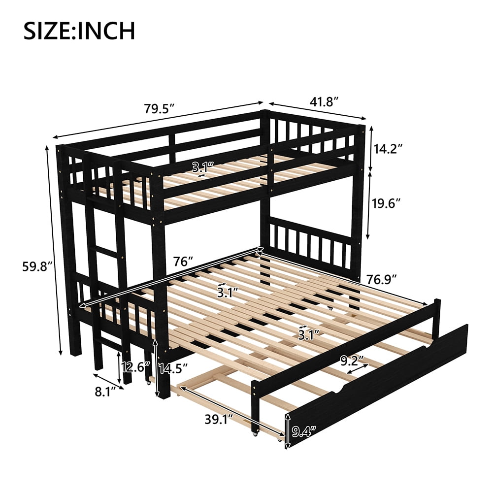 Kadyn Twin over Pull-out Bunk Bed with Trundle, 4 Beds in Compact Space, Espresso