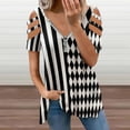 thumbnail image 2 of Black And White Harlequin Diamonds And Stripes Womens Summer V Neck Zipper Top Short Sleeve T Shirt Off Shoulder Top Casual Classy Loose Shirts, 2 of 7