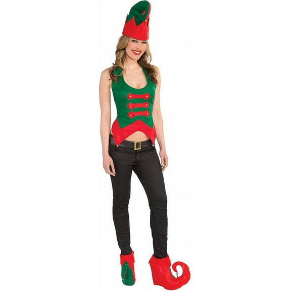 PMU Christmas Celebration Costume Party Accessories Elf Hat and Shoe Cover Set Red and Green Costume Set - Props and Party Supplies for Plays, Festivals, Photo Shoots (1/Pkg) Pkg/1