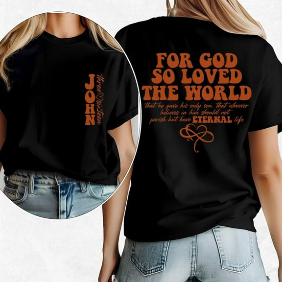 Women's "For God So Loved The World" Biblical Verse Graphic Tees featuring John 3:16 Print T - shirts Meaningful Short Sleeve Tops Great For Daily Casual Shirts