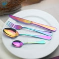 thumbnail image 3 of Deago 4pcs Rainbow Color Flatware Set Dinner Steak Knives Forks Spoons Teaspoons Cutlery Set Service for 1 (Colorful), 3 of 8