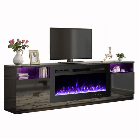 Hommow 70'' Fireplace TV Stand with 36'' Electric Fireplace, Entertainment Center, TV Console for TVs up to 80'' for Living Room, Black