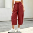 thumbnail image 4 of MXUIKV Pants for Women Plus Size Loose Fitted Drawstring Elastic Waist Wide Leg Cropped Barrel Trousers(Medium,Wine), 4 of 5