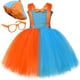 thumbnail image 3 of Disfraz de Blippi para niñas pequeñas, dibujos animados en inglés, conjunto de ropa con tutú naranja y azul cielo, sombrero, gafas y tirantes, 3 of 5
