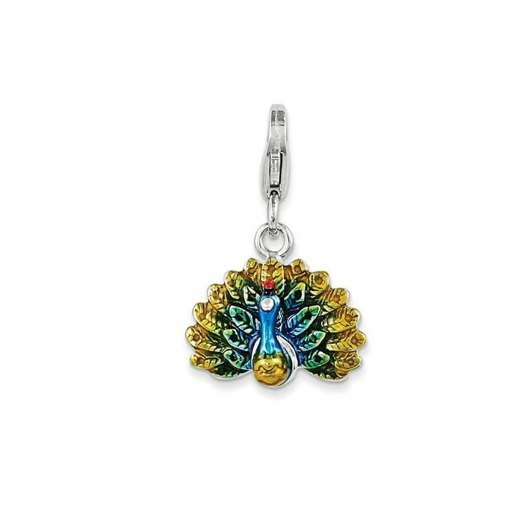 White Sterling Silver Charm Pendant Yellow Green Blue 14 mm 15