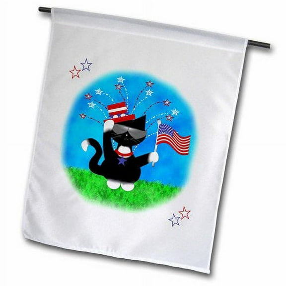 3dRose, Cute Red White and Blue Patriotic Black White Tuxedo Cat 4th of July, 12 x 18 inch Garden Flag