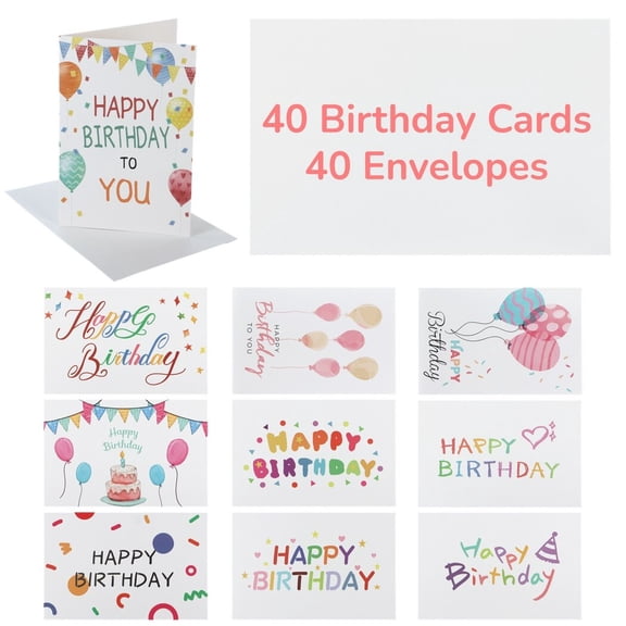 40PCS Birthday Card Assortment, Birthday Cards with Envelopes, Birthday Greeting Cards with Colorful Prints, Blank Birthday Cards for Writing Wishes to Family, Friend