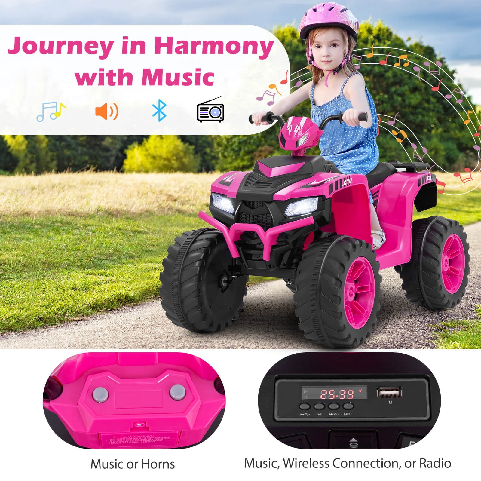 Infans 24V Kids Ride-On Electric ATV 4-Wheeler Quad Car with Wireless Connection