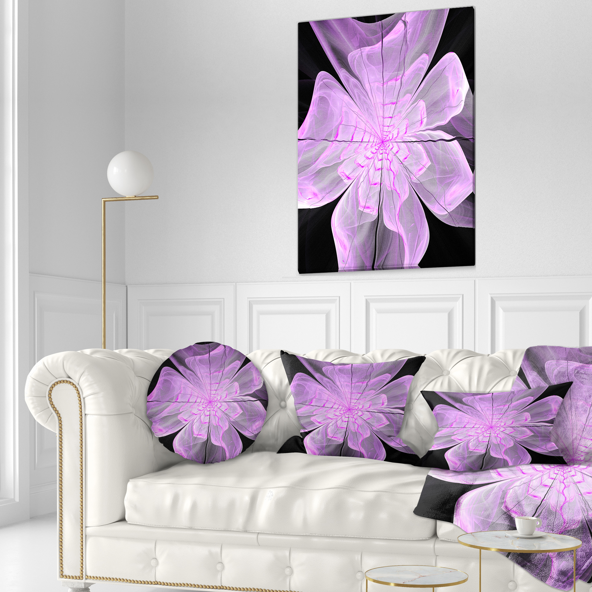 Designart Lush Purple Digital Art Fractal Flower - Floral Throw Pillow - 12x20