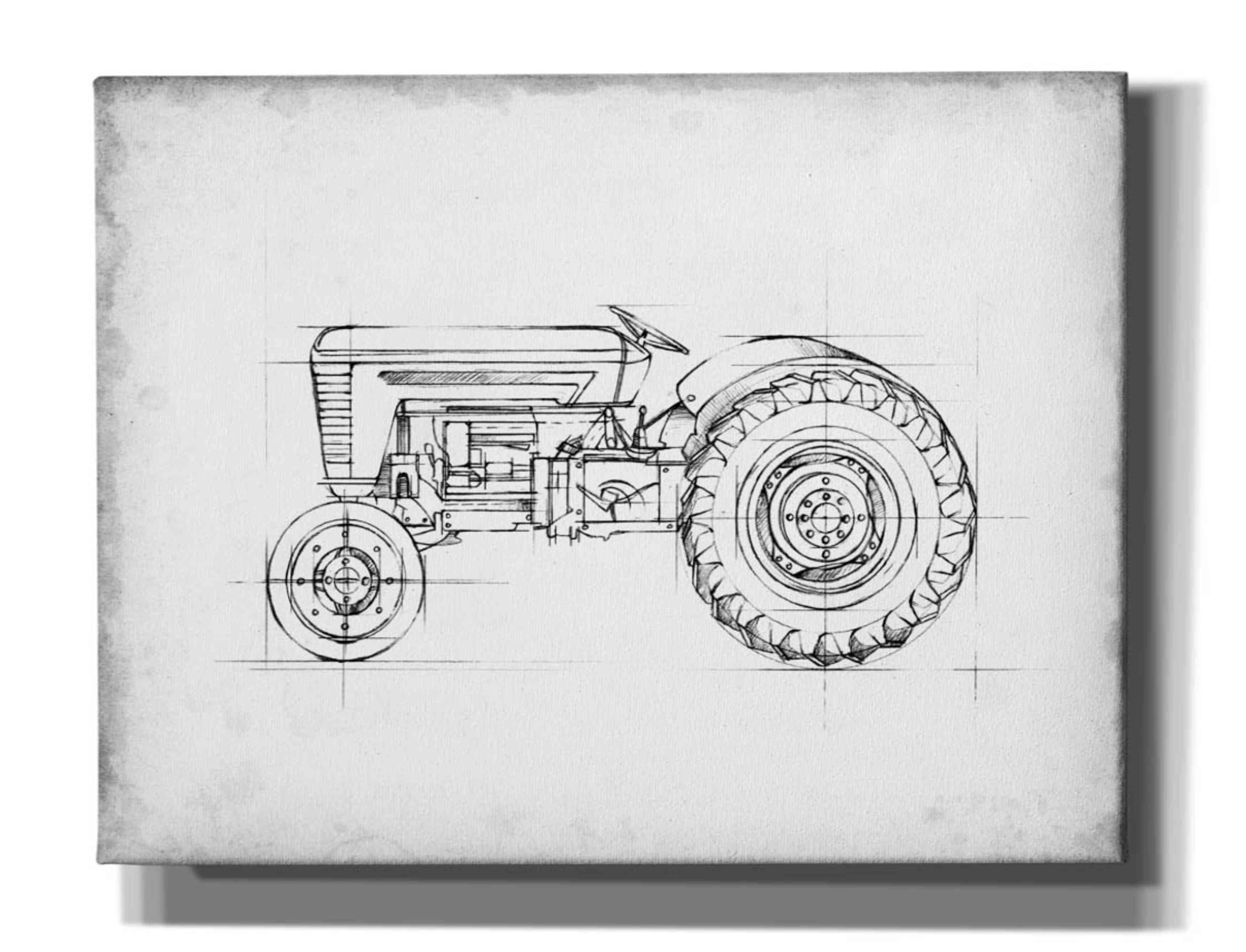 Epic Graffiti 'Inverted Tractor Blueprint I' by Ethan Harper, Giclee Canvas  Wall Art, 16