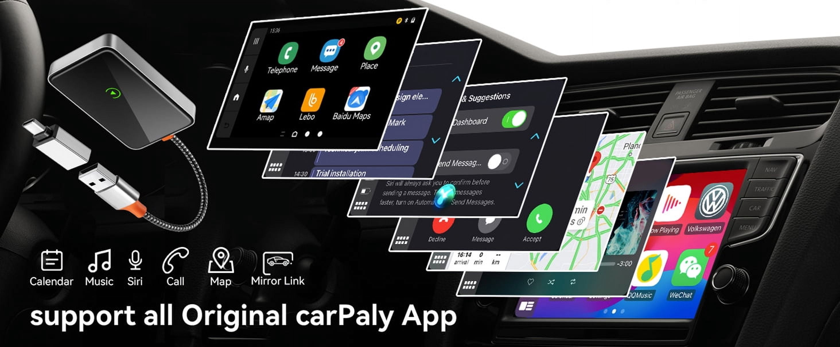 Wireless CarPlay Adapter, Plug & Play Stable Connection, Converts Wired to Wireless CarPlay Dongle, Carplay Wireless Adapter for Cars from 2017 & for Apple iPhone iOS 10+ Android 11.0+