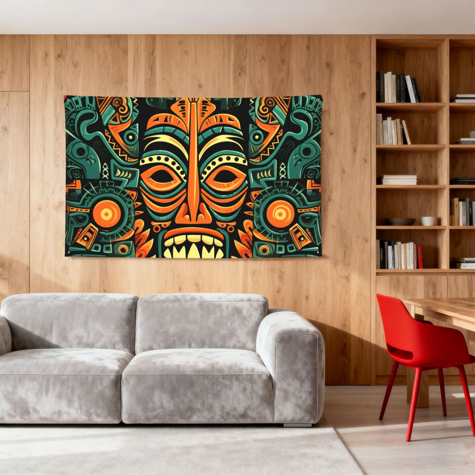 Hawaiian Tiki Tribal Retro Four Hole Decorated Banner Flag for Garden Yard Home Decoration Indoor Outdoor 4x6 Ft