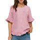 thumbnail image 1 of Camisa Informal Holgada A Rayas de Media con Cuello Redondo y Volantes para Mujer Raya Roja M, 1 of 7