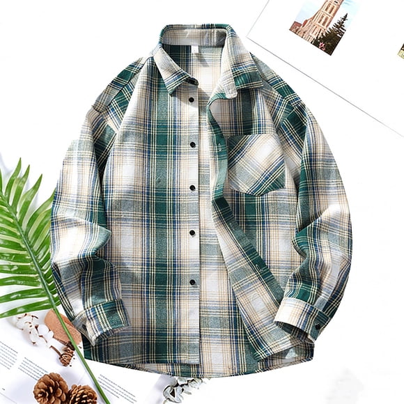 Men's Spring Autumn Casual Check Print Long Sleeve Shirt Loose Fit Everyday Wear for Relaxed Daily Outings