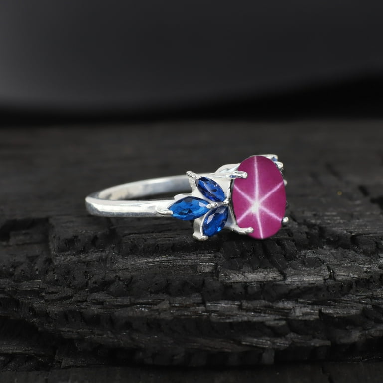Pink Star Sapphire Engagement Ring Antique Blue Sapphire Floral