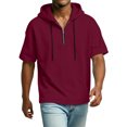 thumbnail image 5 of Hogleaql Mens Short Sleeve Hoodies 1/4 Zipper Athletic Tee Shirts Fashion Loose Fit Drawstring Hooded Sweatshirt Pullover Wine M, 5 of 9