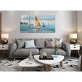 thumbnail image 2 of HFDF Blue Abstract Wall Art Canvas Ocean Sailboat Picture Modern Coastal Patg Nautical Handmade Artwork Textured for Livg Room Bedroom Home Office Wall Decor, Extra Large 10x8inch Framed, 2 of 6