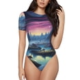 thumbnail image 1 of Balery Fantasy Landscape Starry Night Body de cuello redondo de manga corta para mujer Tops de manga corta Tops básicos-Small, 1 of 7