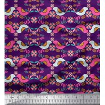 Soimoi Purple Cotton Voile Fabric Floral & Birds Clip Art Print Fabric by the Yard 42 Inch Wide