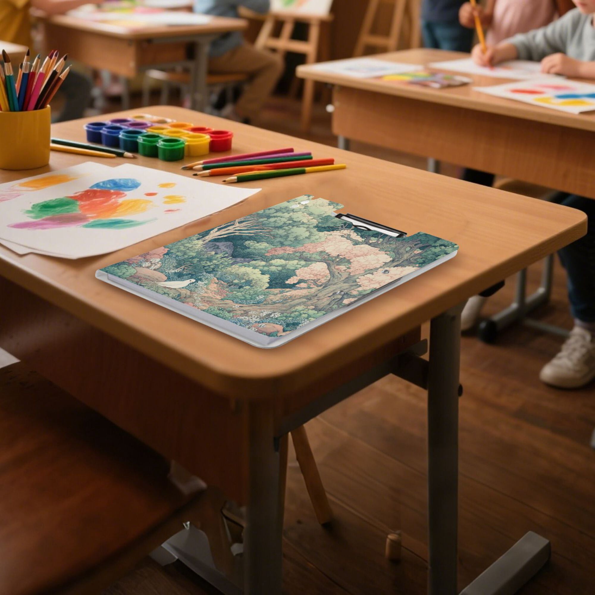 FORMRS A4 Clipboard Folder with Pen Holder Horizontal Foldable School Office Binder, Floral Forest Pattern