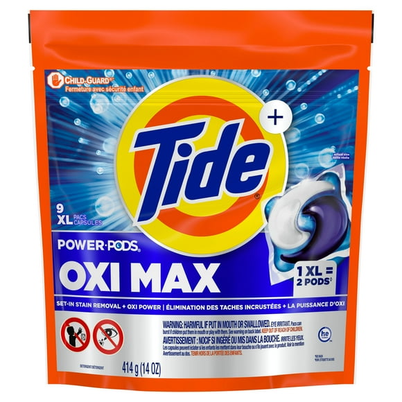 Tide Oxi Max Power PODS Laundry Detergent Pods, Stain Remover Plus Oxi Power, 9CT