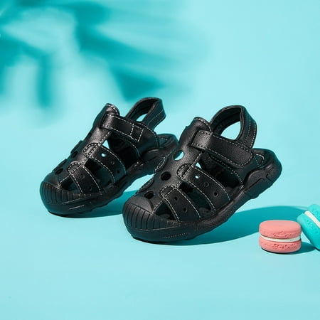 

Toyella Girls Baby Soft Sole Boys Sandals Baotou Beach Shoes Black 22