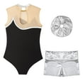 thumbnail image 4 of YONGHS Kids Girls Gymnastics Dance Outfit Ice Skating Leotard Unitard with Shorts Hair Tie Set Silver 8, 4 of 7
