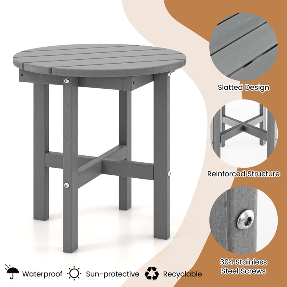 Aimee Lii 18" Round Side Table with Cross Base and Slatted Surface, Outdoor Patio Furniture, Gray