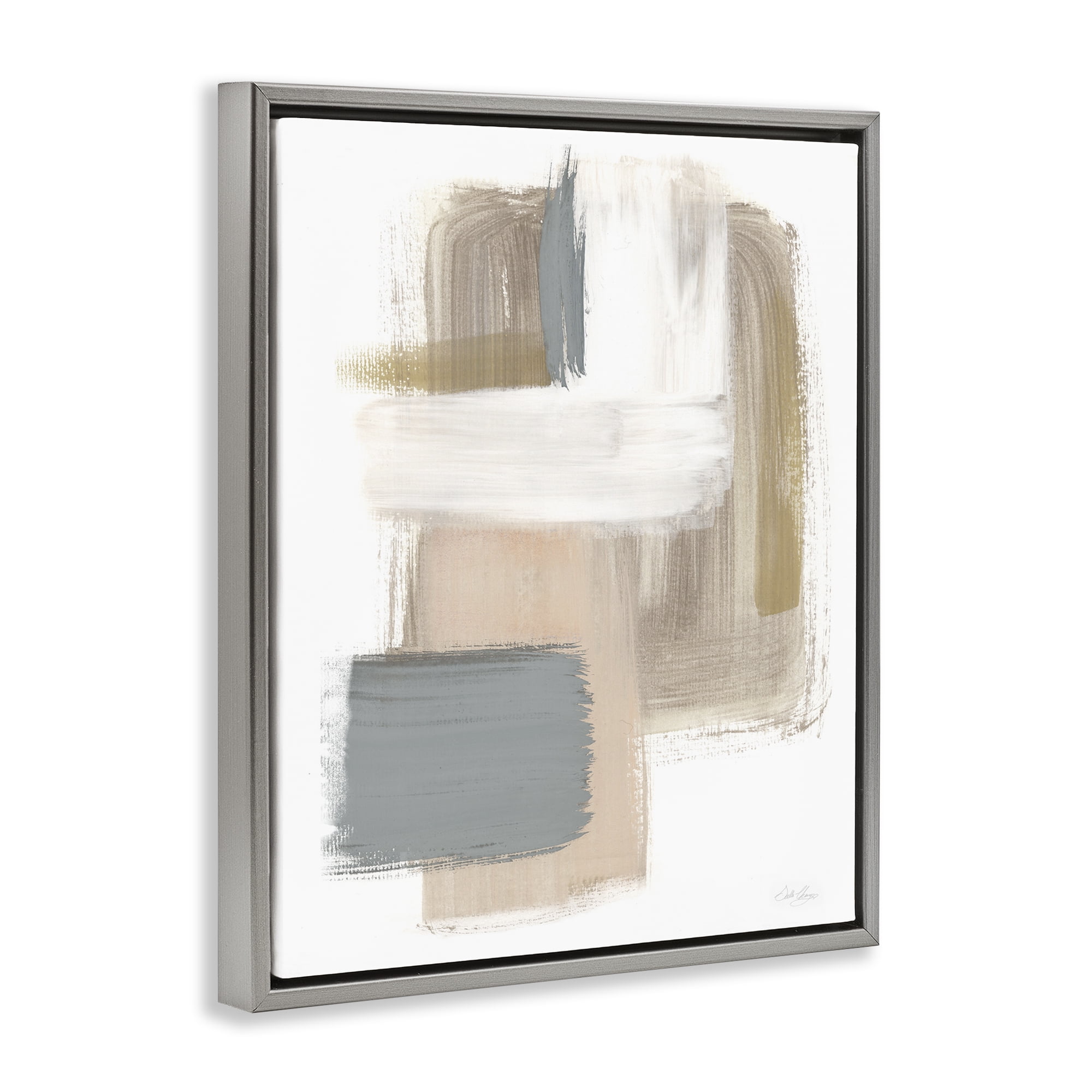 Stupell Industries Neutral Paint Strokes Abstract Painting Gray Floater Framed Canvas Art Print Wall Art, 17 x 21