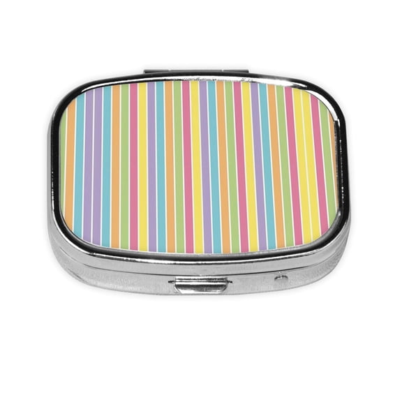 Metal Pill Organizer Yellow Blue Pastel Stripe Portable Compact Pill Box 2 Compartments Pill Case For Purse Pocket