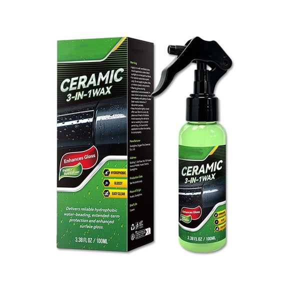 3.4 fl oz 3-in-1 Ceramic Car Wax Spray, Hydrophobic Paint Sealant with High Gloss Finish, UV Protection for Cars Motorcycles SUVs