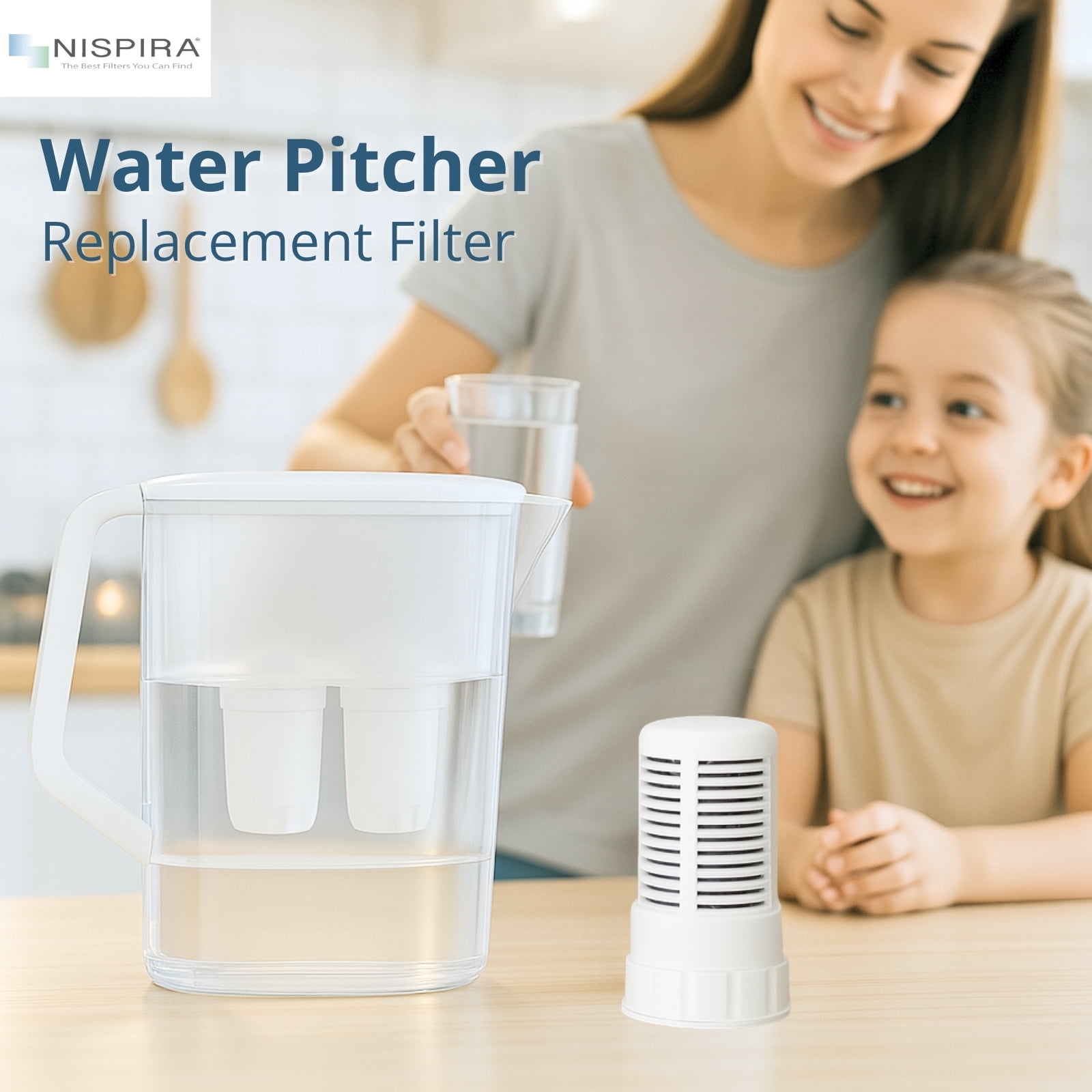 Nispira Regular Water Filter Replacement for Seychelle Gen 2 Dual pH2O Water Pitcher Removes Lead, Odor, Color, Reduce Chlorine, Water Hardness, 2 Set