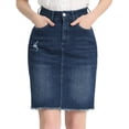 thumbnail image 1 of Falda vaquera Allegra K Midi Básica Desgastada Cintura Alta dobladillo Rasgado Azul profundo XS, 1 of 5