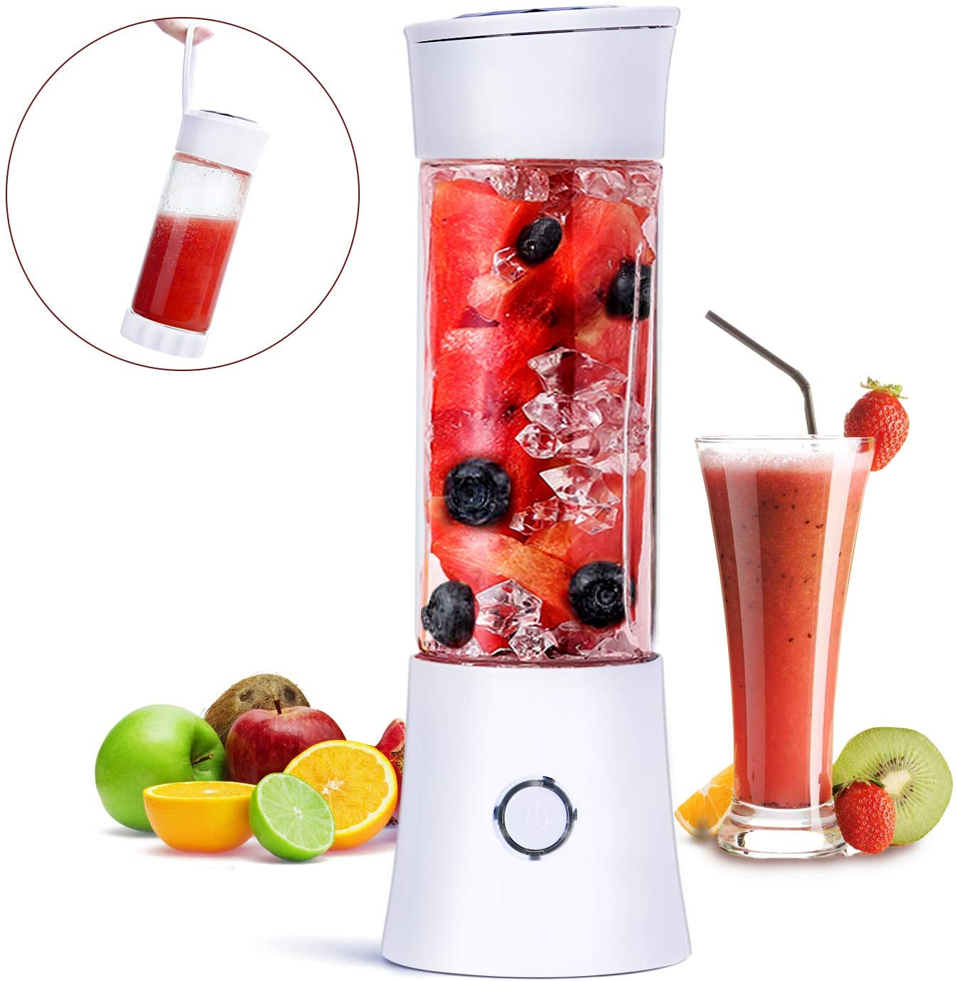 Blender Portable USB 480 Ml - Mixeur Personnel Sans Fil - 6 Lames Inox - Parfait Pour Bureau, Sport, Voyage