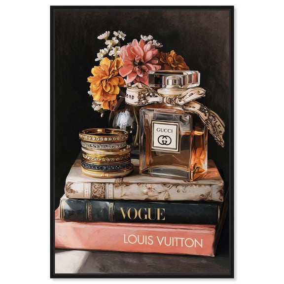 Perfume and Bangles on Books Canvas Print Glam Wall Art by Art Remedy, Black Frame, 10 x 15