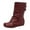 Wine, variant on Fold Over Mid Calf Boots for Women Hidden Wedge Low Heel Slouchy Leather Round Toe Long Booties with Buckle Strap