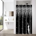 thumbnail image 3 of Glitter Stall Bath Shower Curtain Black Bobo Fringe Geometric Bathroom Curtain Water-Repellent Fabric with Hook Size 36"x72" Shower Curtains for Home Bathtubs Decoration, 3 of 5