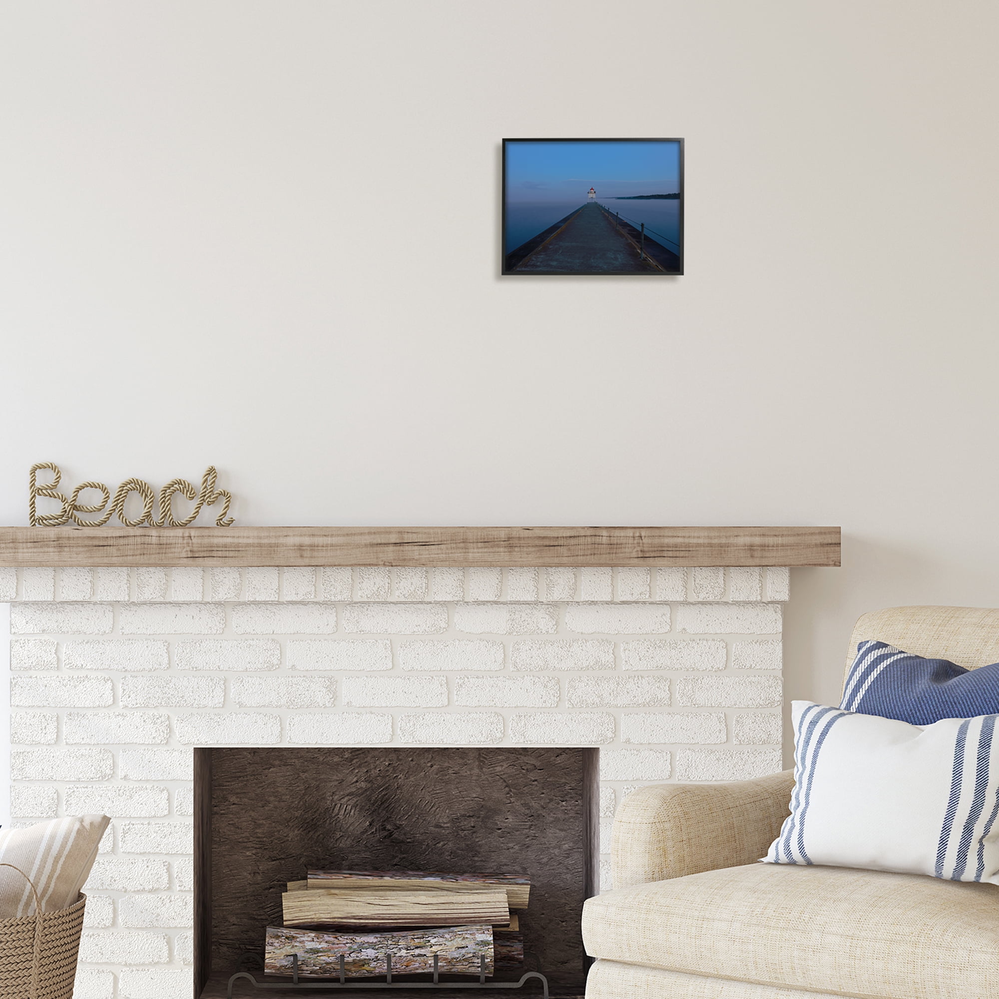 Stupell Industries Lighthouse at Night Landscape Photography Black Framed Art Print Wall Art, 14 x 11